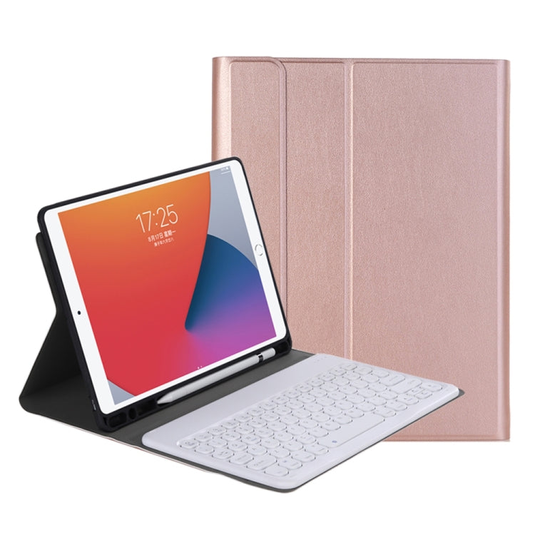 YA098B Detachable Lambskin Texture Round Keycap Bluetooth Keyboard Leather Case with Pen Slot & Stand