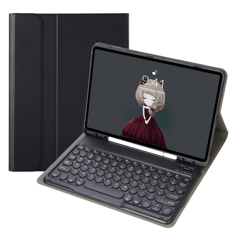 YA098B Detachable Lambskin Texture Round Keycap Bluetooth Keyboard Leather Case with Pen Slot & Stand