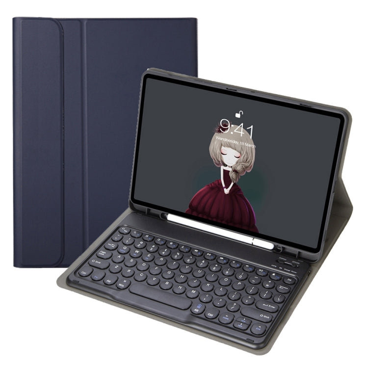 YA098B Detachable Lambskin Texture Round Keycap Bluetooth Keyboard Leather Case with Pen Slot & Stand