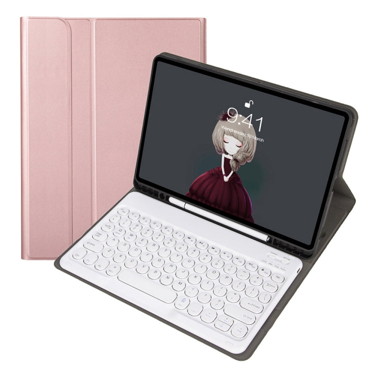 YA098B Detachable Lambskin Texture Round Keycap Bluetooth Keyboard Leather Case with Pen Slot & Stand