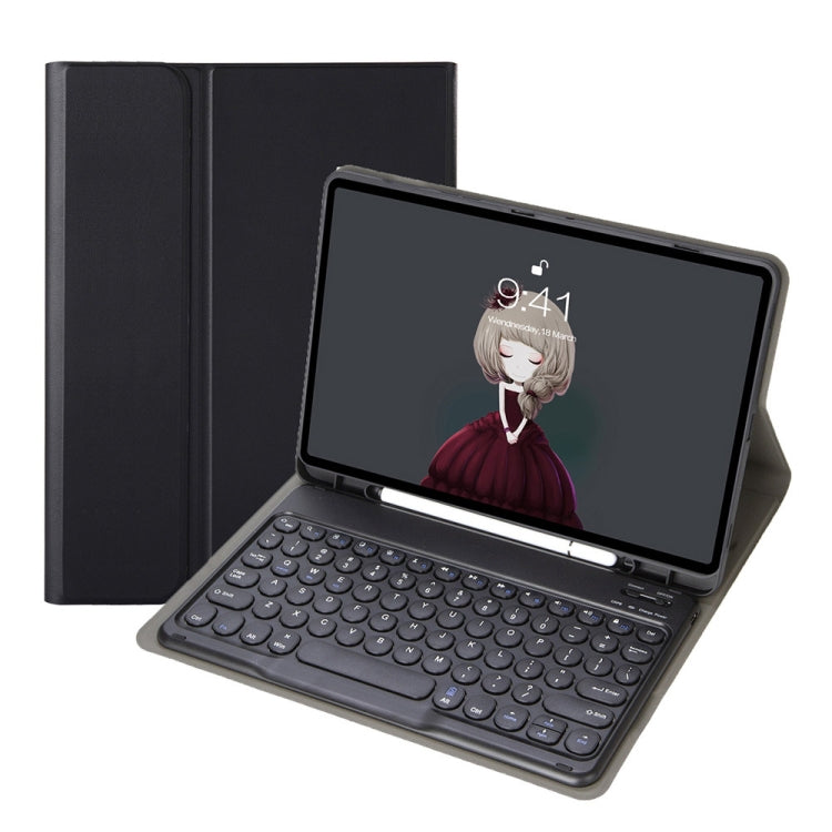 YA098B Detachable Lambskin Texture Round Keycap Bluetooth Keyboard Leather Case with Pen Slot & Stand