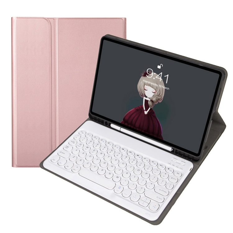 YA098B Detachable Lambskin Texture Round Keycap Bluetooth Keyboard Leather Case with Pen Slot & Stand