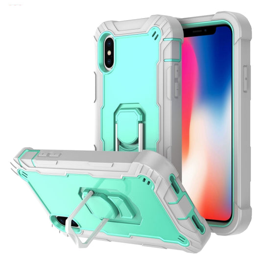iPhone XS X XR shockproof protective case with rotating holder, PC rubber 3-layer design