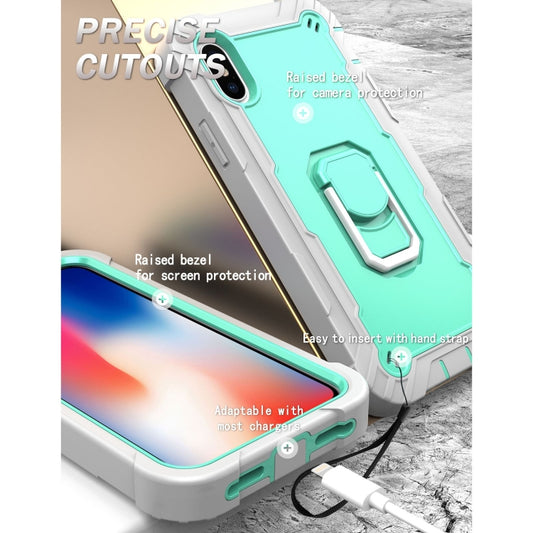 iPhone XS X XR rugged case showing 360-degree rotating stand functionality