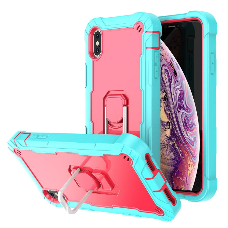 PC + Rubber 3-layers Shockproof Protective Case with Rotating Holder, For iPhone XS Max
