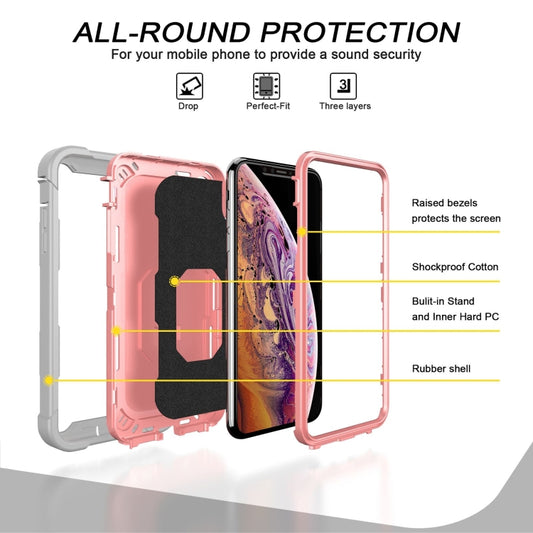Rugged iPhone XS Max protective case with kickstand, angled side view