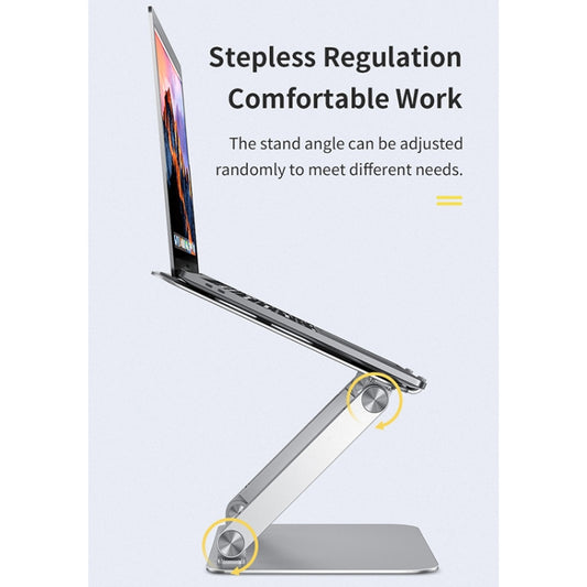 ROCK liftable MacBook stand displaying angle adjustment mechanism and durable metal frame