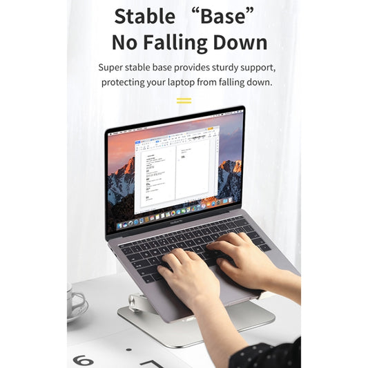 Lightweight aluminum laptop bracket in use supporting MacBook during work or gaming sessions