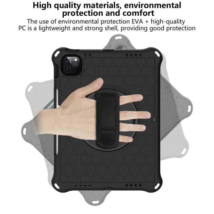 Coque de protection antichoc en silicone PC, rotation à 360 degrés, nid d'abeille, avec support, bandoulière et dragonne, pour iPad Pro 11 (2021) / (2020) / (2018)