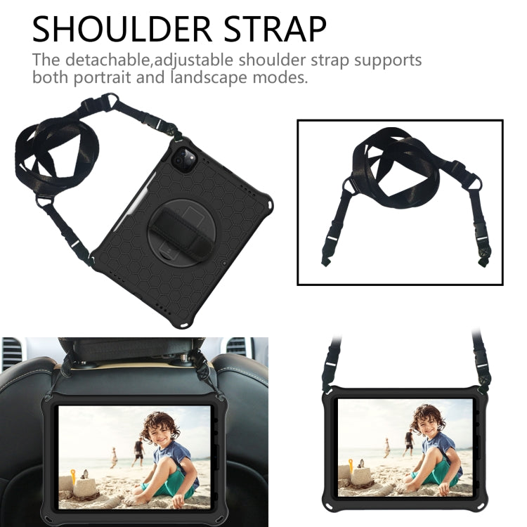Coque de protection antichoc en silicone PC, rotation à 360 degrés, nid d'abeille, avec support, bandoulière et dragonne, pour iPad Pro 11 (2021) / (2020) / (2018)
