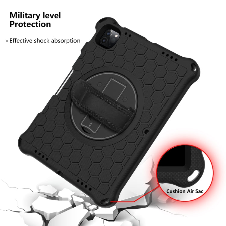 Coque de protection antichoc en silicone PC, rotation à 360 degrés, nid d'abeille, avec support, bandoulière et dragonne, pour iPad Pro 11 (2021) / (2020) / (2018)