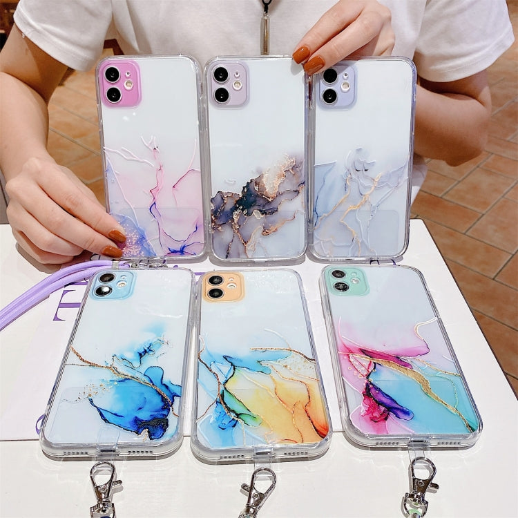 Hollow Marble Pattern TPU Shockproof Protective Case with Neck Strap Rope, For iPhone 6, For iPhone 6 Plus, For iPhone SE 2022 / SE 2020 / 8 / 7, For iPhone 8 Plus / 7 Plus
