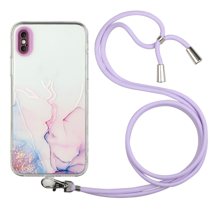 Hollow Marble Pattern TPU Shockproof Protective Case with Neck Strap Rope, For iPhone XS / X, For iPhone XR, For iPhone XS Max, For iPhone 11