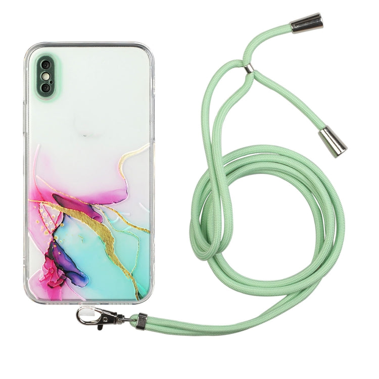 Hollow Marble Pattern TPU Shockproof Protective Case with Neck Strap Rope, For iPhone XS / X, For iPhone XR, For iPhone XS Max, For iPhone 11