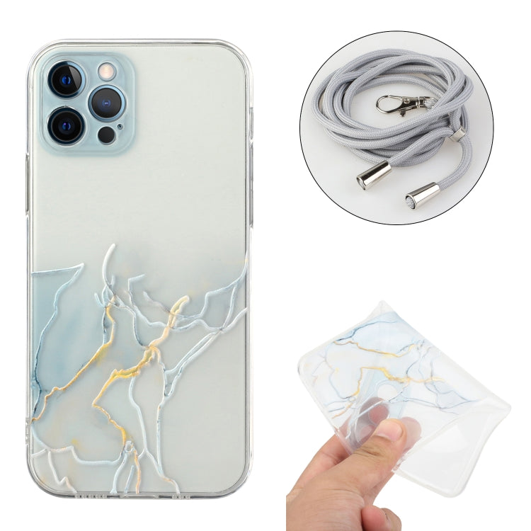 Hollow Marble Pattern TPU Shockproof Protective Case with Neck Strap Rope, For iPhone 12 Pro Max