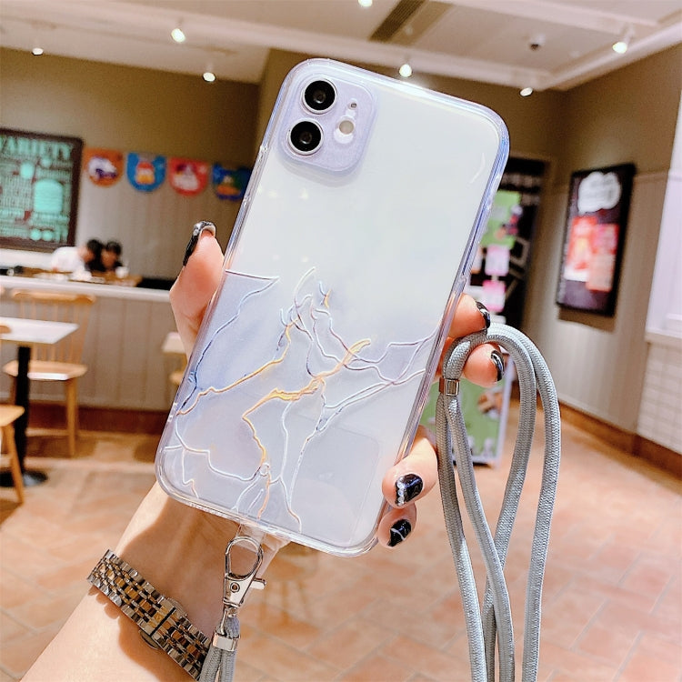 Hollow Marble Pattern TPU Shockproof Protective Case with Neck Strap Rope, For iPhone 12 Pro Max