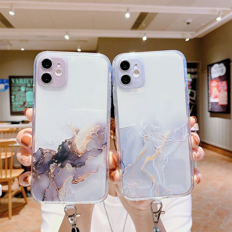 Hollow Marble Pattern TPU Shockproof Protective Case with Neck Strap Rope, For iPhone 12 Pro Max