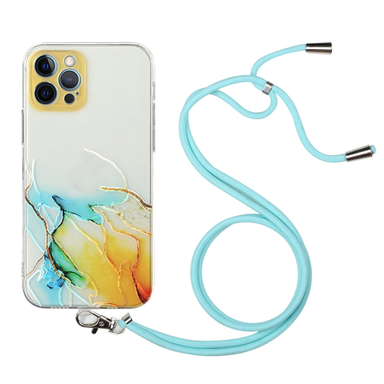 Hollow Marble Pattern TPU Shockproof Protective Case with Neck Strap Rope, For iPhone 12 Pro Max
