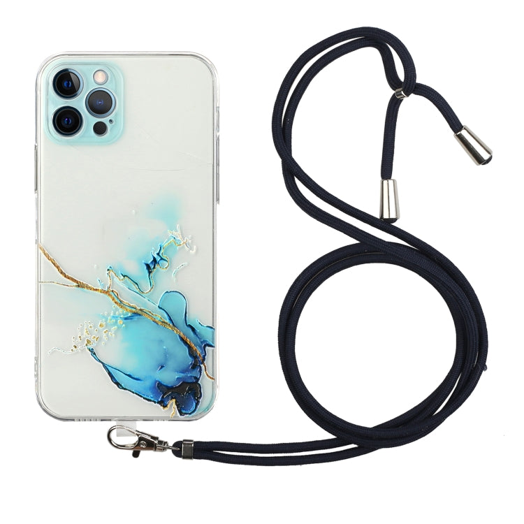 Hollow Marble Pattern TPU Shockproof Protective Case with Neck Strap Rope, For iPhone 12 Pro Max