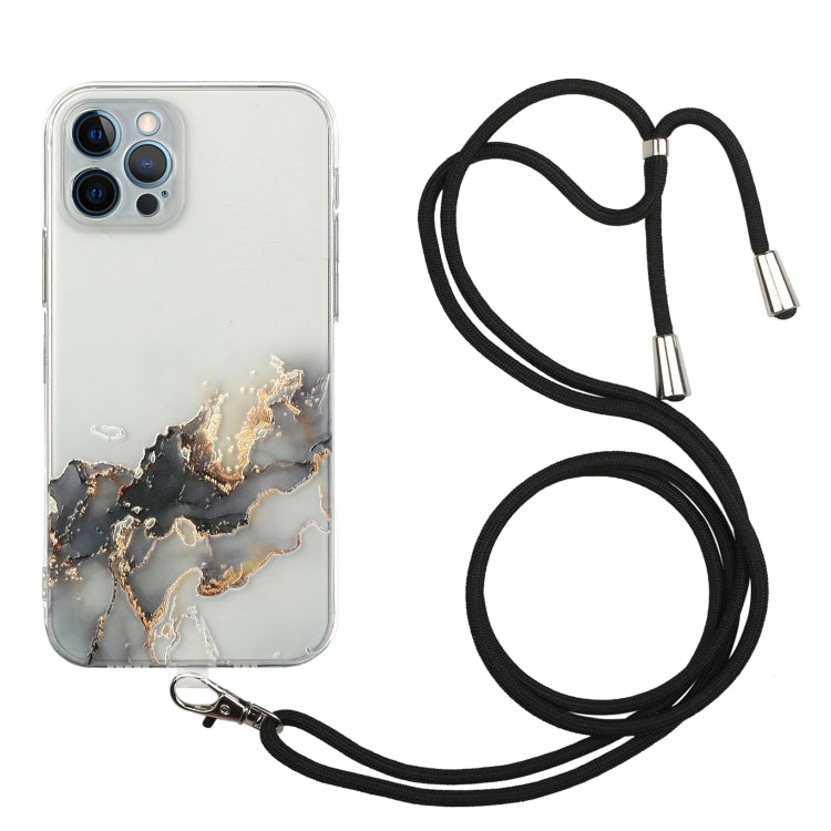 Hollow Marble Pattern TPU Shockproof Protective Case with Neck Strap Rope, For iPhone 12 Pro Max