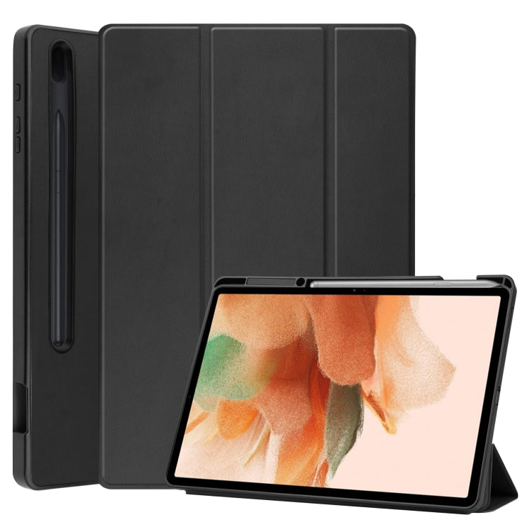 Pure Color Horizontal Flip TPU + PU Leather Case with Three-folding Holder & Sleep / Wake-up Function & Pen Slot, For Samsung Galaxy Tab S7 Lite T730 / T735 / Tab S7 FE T736