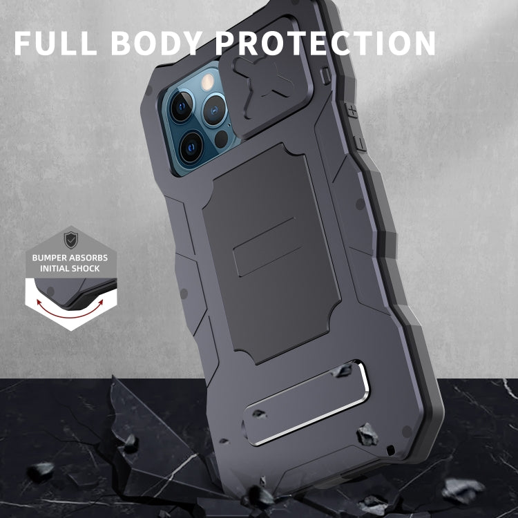 Coque de protection intégrale anti-poussière en alliage d'aluminium et silicone avec support, pour iPhone 12/12 Pro et iPhone 12 Pro Max
