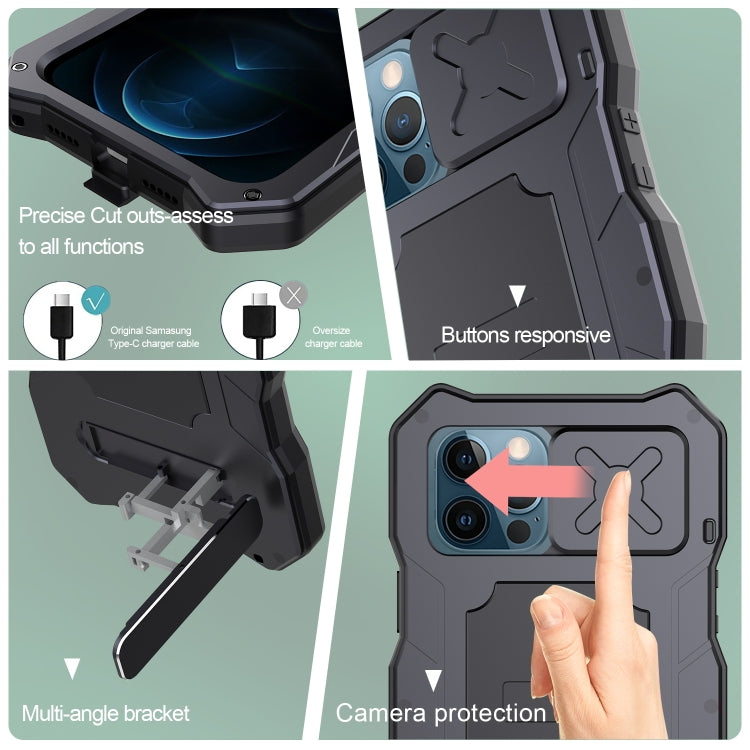 Coque de protection intégrale anti-poussière en alliage d'aluminium et silicone avec support, pour iPhone 12/12 Pro et iPhone 12 Pro Max