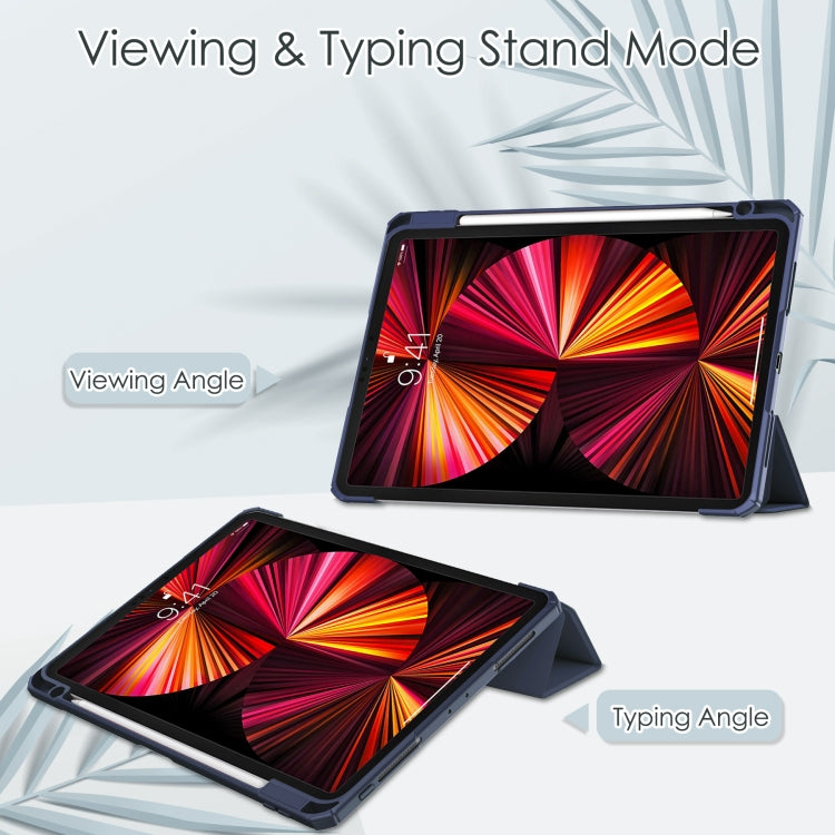 Étui à rabat horizontal en acrylique TPU et cuir PU, pliable en trois parties, avec support, emplacement pour stylo et fonction veille/réveil, pour iPad Pro 11 (2021/2020/2018)