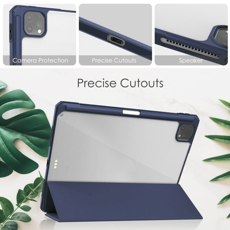 Étui à rabat horizontal en acrylique TPU et cuir PU, pliable en trois parties, avec support, emplacement pour stylo et fonction veille/réveil, pour iPad Pro 11 (2021/2020/2018)
