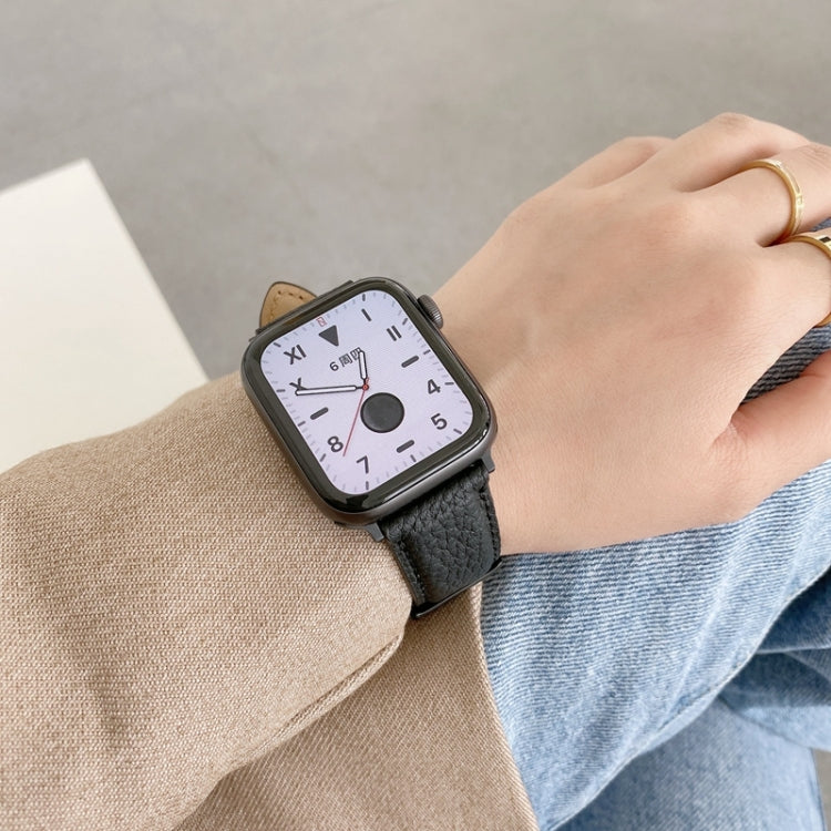 Sewing Thread Lychee Texture Leather Replacement Watchbands, For Apple Watch Ultra 49mm / Series 8&7 45mm / SE 2&6&SE&5&4 44mm / 3&2&1 42mm, For Series 7 41mm / 6 & SE & 5 & 4 40mm / 3 & 2 & 1 38mm