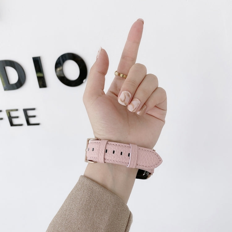 Sewing Thread Lychee Texture Leather Replacement Watchbands, For Apple Watch Ultra 49mm / Series 8&7 45mm / SE 2&6&SE&5&4 44mm / 3&2&1 42mm, For Series 7 41mm / 6 & SE & 5 & 4 40mm / 3 & 2 & 1 38mm