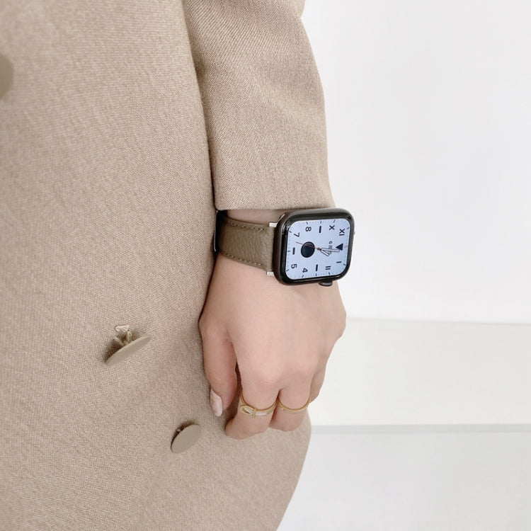 Sewing Thread Lychee Texture Leather Replacement Watchbands, For Apple Watch Ultra 49mm / Series 8&7 45mm / SE 2&6&SE&5&4 44mm / 3&2&1 42mm, For Series 7 41mm / 6 & SE & 5 & 4 40mm / 3 & 2 & 1 38mm