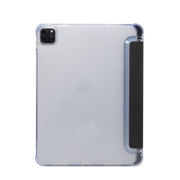 Three-folding Electric Pressed Skin Texture Horizontal Flip Shockproof Transparent TPU + PU Leather Case with Holder & Pen Slot & Sleep / Wake-up Function, For iPad Pro 11 (2021)