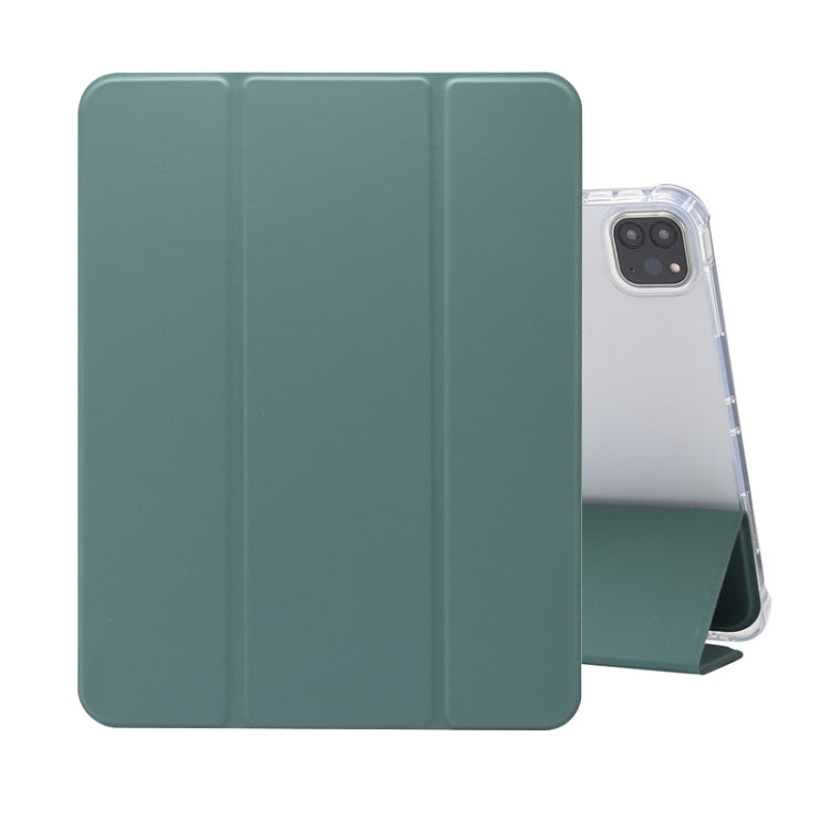 Three-folding Electric Pressed Skin Texture Horizontal Flip Shockproof Transparent TPU + PU Leather Case with Holder & Pen Slot & Sleep / Wake-up Function, For iPad Pro 11 (2021)