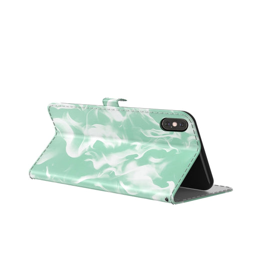 Cloud motif flip case showing interior card slot compartments