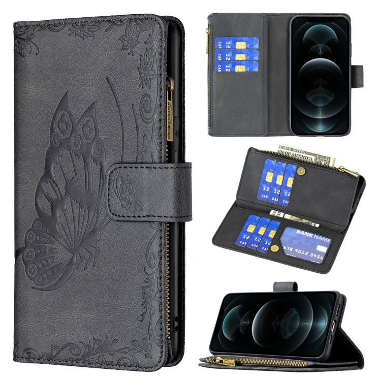 Flying Butterfly Embossing Pattern Zipper Horizontal Flip Leather Case with Holder & Card Slots & Wallet, For iPhone 12 mini, For iPhone 12, For iPhone 12 Pro, For iPhone 12 Pro Max