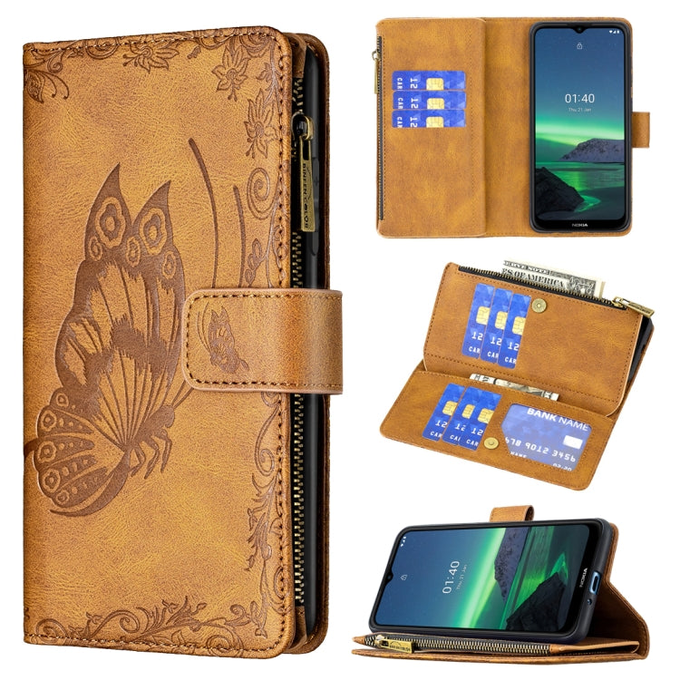 Flying Butterfly Embossing Pattern Zipper Horizontal Flip Leather Case with Holder & Card Slots & Wallet, For Nokia 1.4, For Nokia 3.4