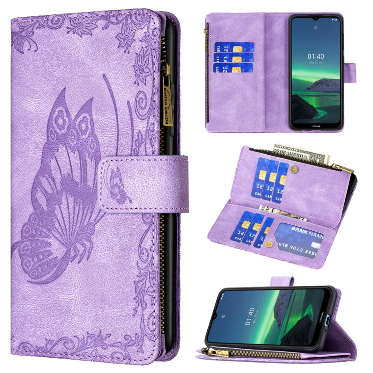 Flying Butterfly Embossing Pattern Zipper Horizontal Flip Leather Case with Holder & Card Slots & Wallet, For Nokia 1.4, For Nokia 3.4