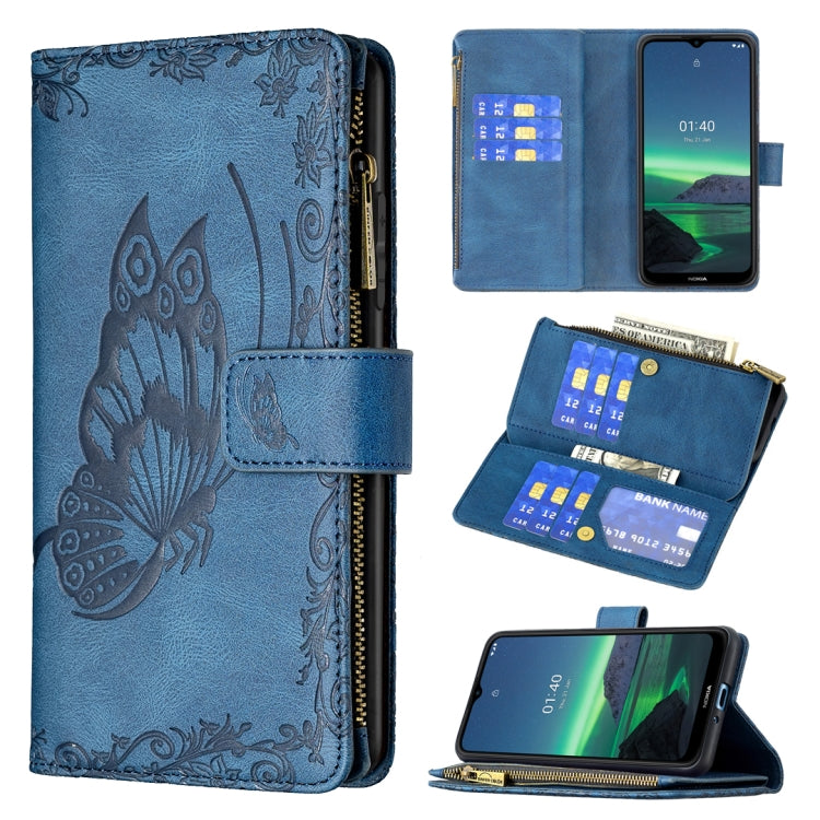 Flying Butterfly Embossing Pattern Zipper Horizontal Flip Leather Case with Holder & Card Slots & Wallet, For Nokia 1.4, For Nokia 3.4