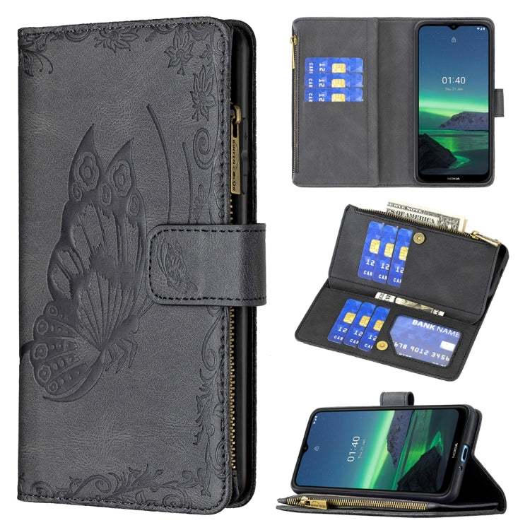 Flying Butterfly Embossing Pattern Zipper Horizontal Flip Leather Case with Holder & Card Slots & Wallet, For Nokia 1.4, For Nokia 3.4