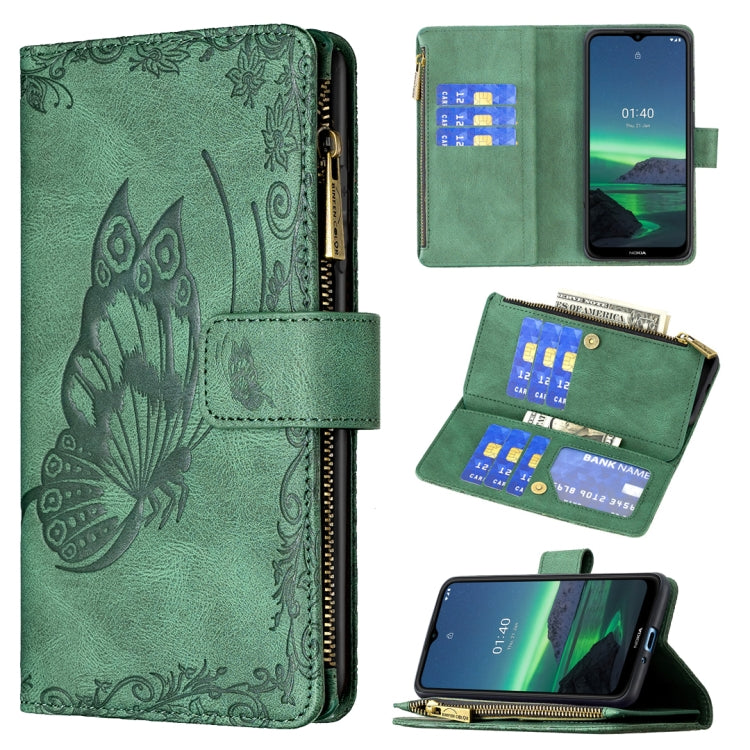 Flying Butterfly Embossing Pattern Zipper Horizontal Flip Leather Case with Holder & Card Slots & Wallet, For Nokia 1.4, For Nokia 3.4