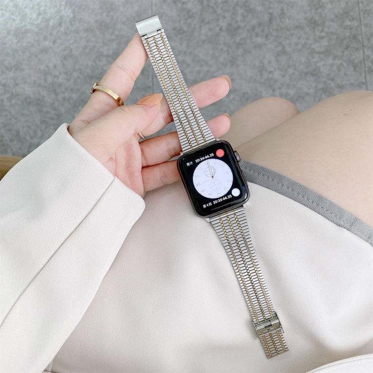 Color Matching Seven Beads Steel Replacement Strap Watchband, For Apple Watch Series 7  41mm / & 6 & SE & 5 & 4 40mm, For Apple Watch Series  7  45mm / & 6 & SE & 5 & 4 44mm