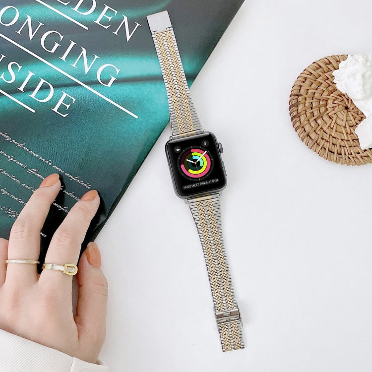 Double Lines Steel Replacement Strap Watchband, For Apple Watch Series 7  41mm / & 6 & SE & 5 & 4 40mm, For Apple Watch Series  7  45mm / & 6 & SE & 5 & 4 44mm