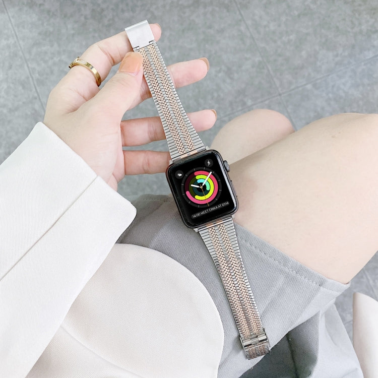 Double Lines Steel Replacement Strap Watchband, For Apple Watch Series 7  41mm / & 6 & SE & 5 & 4 40mm, For Apple Watch Series  7  45mm / & 6 & SE & 5 & 4 44mm