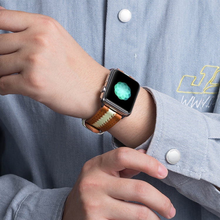 Cowhide Leather Luminous Replacement Strap Watchband, For Apple Watch Series 7  41mm / & 6 & SE & 5 & 4 40mm, For Apple Watch Series  7  45mm / & 6 & SE & 5 & 4 44mm