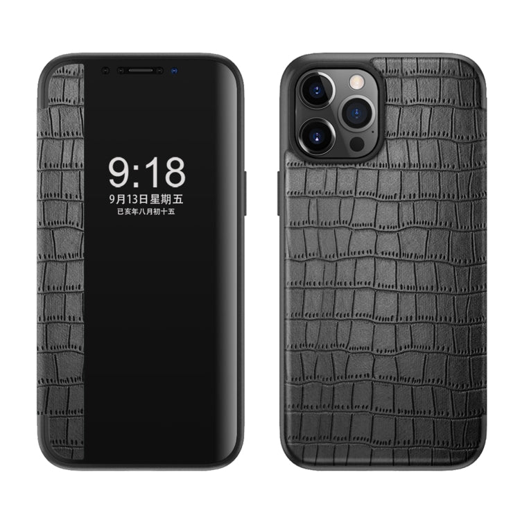 Crocodile Texture Display Window Horizontal Flip Leather Case, For iPhone 11
