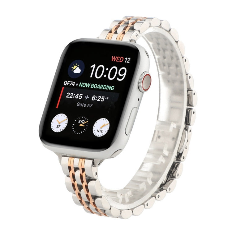 Small Waist Seven Beads Stainless Steel Strap Watchband For Apple Watch Series 6 & SE &, For Apple Watch Series 7 45mm / 6 & SE & 5 & 4 44mm / 3 & 2 & 1 42mm, For Apple Watch Series 8&7 41mm / SE 2&6&SE&5&4 40mm / 3&2&1 38mm����������������������������...