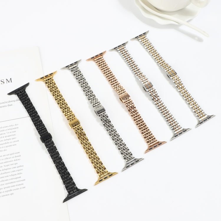 Small Waist Seven Beads Stainless Steel Strap Watchband For Apple Watch Series 6 & SE &, For Apple Watch Series 7 45mm / 6 & SE & 5 & 4 44mm / 3 & 2 & 1 42mm, For Apple Watch Series 8&7 41mm / SE 2&6&SE&5&4 40mm / 3&2&1 38mm����������������������������...