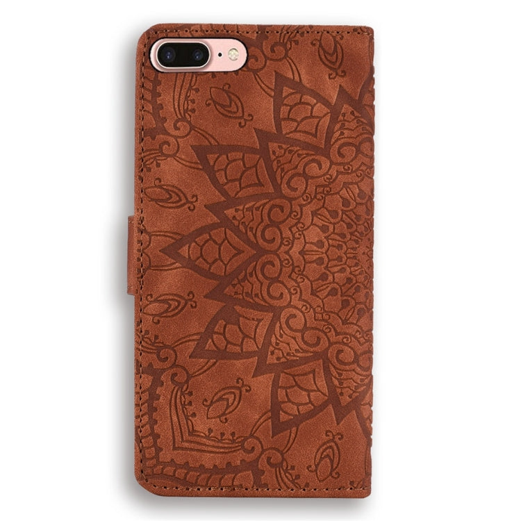 Calf Pattern Diamond Mandala Double Folding Design Embossed Leather Case with Wallet & Holder & Card Slots, For iPhone 7 Plus / 8 Plus