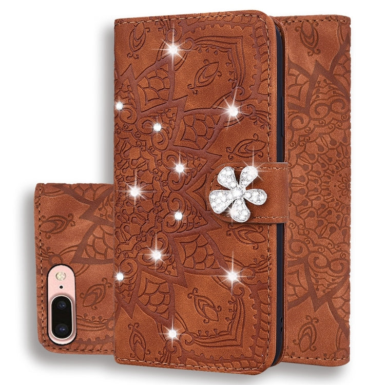Calf Pattern Diamond Mandala Double Folding Design Embossed Leather Case with Wallet & Holder & Card Slots, For iPhone 7 Plus / 8 Plus